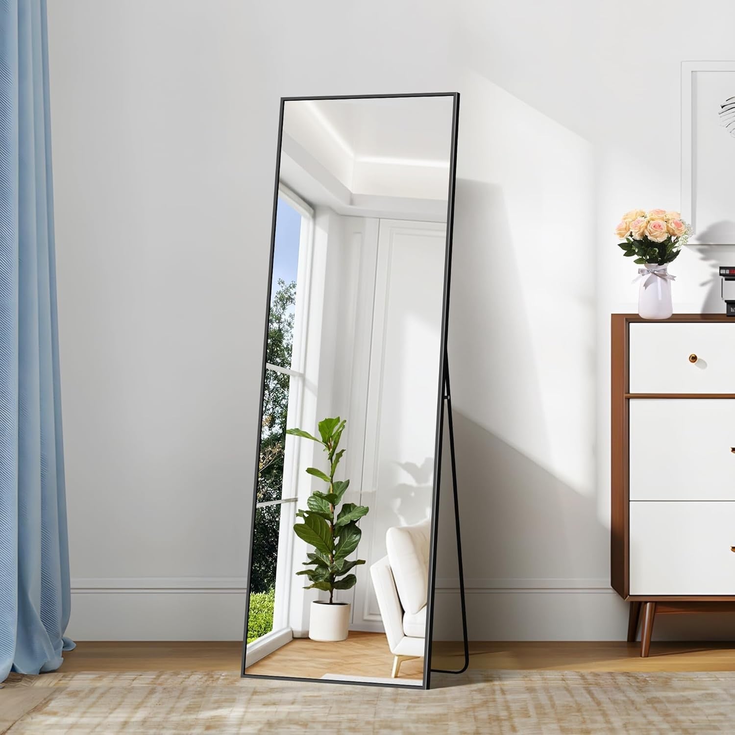 Full Length Floor Mirror 147x44cm Black Frame Leaning Wall Dressing Mirror