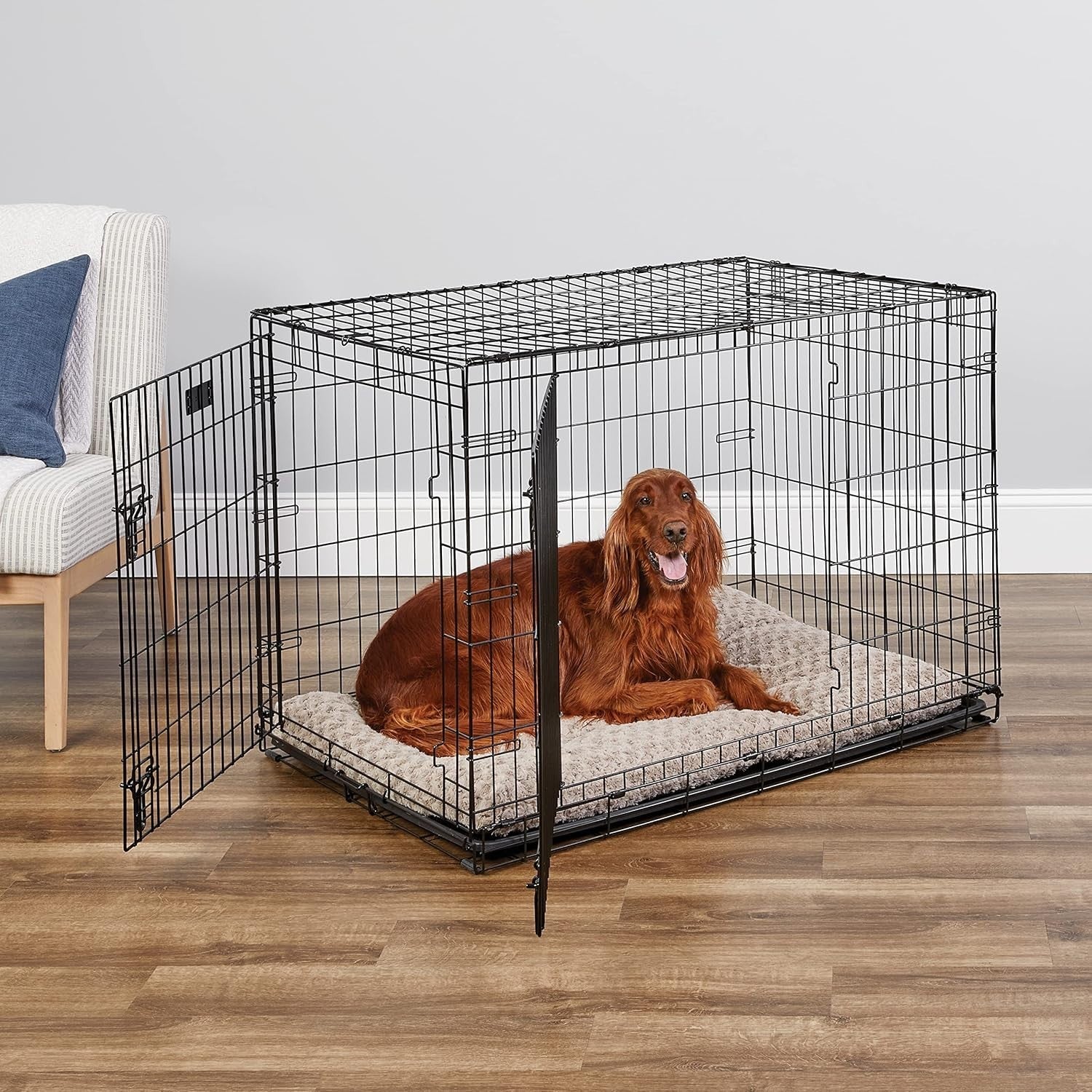 Double Door Large Metal Dog Crate with Leak-Proof Pan & Divider Panel