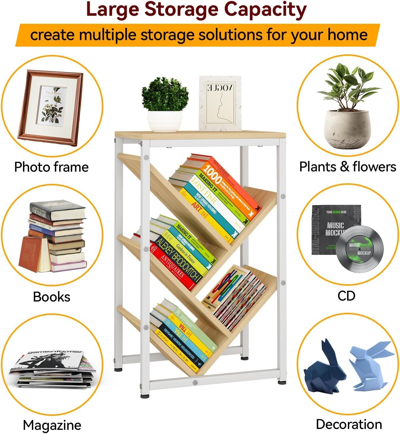 5-Tier Natural Wood Tree Bookshelf Desktop Storage Organizer Shelf