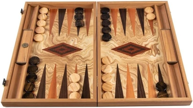 19” Olive Burl Wood Backgammon Set Handmade Luxury Wooden Board Game