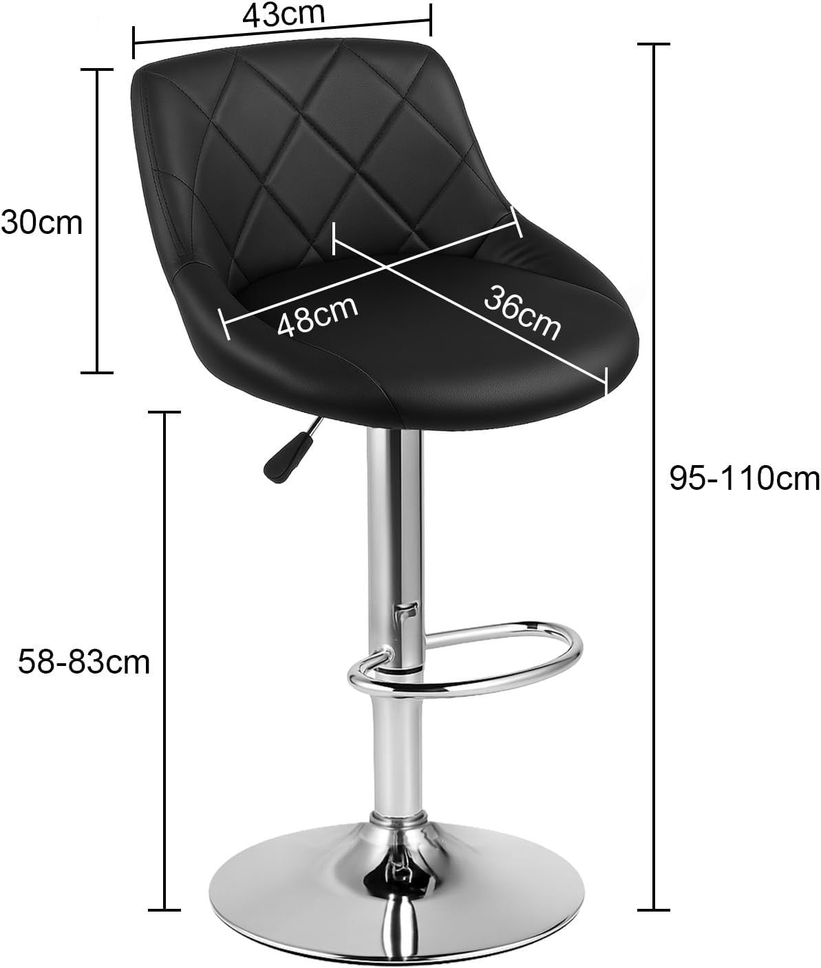 Set of 3 Adjustable Swivel Bar Stools – Black L-Shape