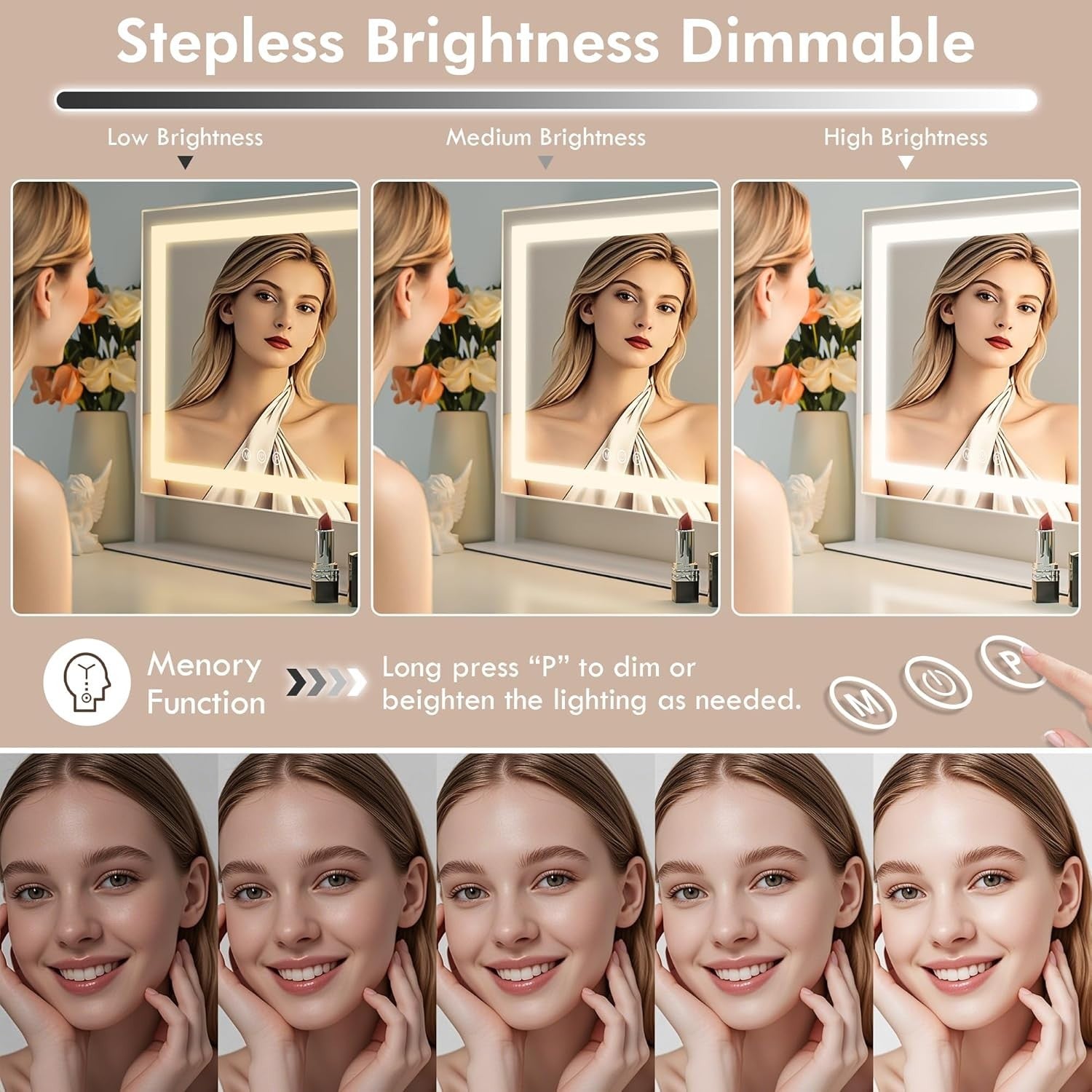 LED Vanity Mirror 40x30cm with Touch Dimming, 15X Magnification, 360°