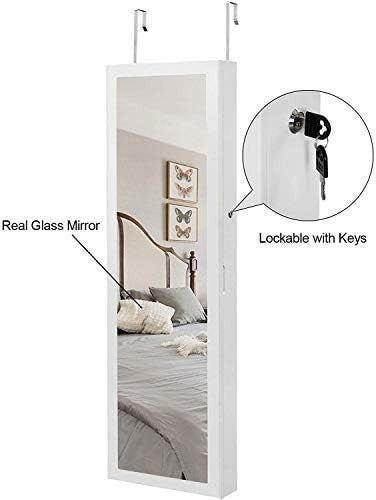 Pure White LED Wall Door Mounted Jewellery Cabinet Lockable Mirror