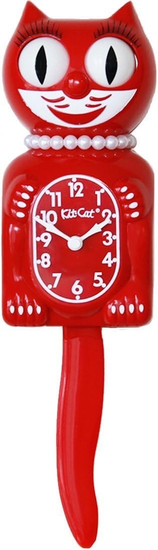 Retro Cherry Red Wall Clock Moving Eyes Tail Limited Vintage Style Gift