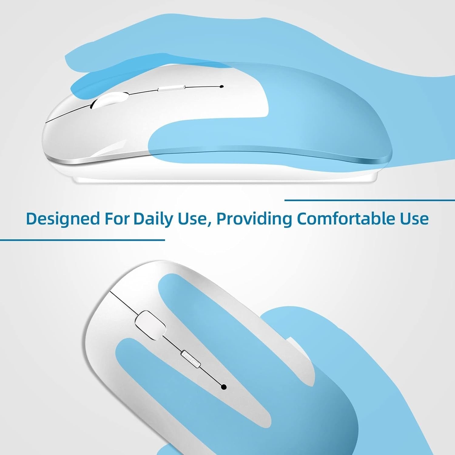 Wireless Bluetooth Mouse Rechargeable Slim Silent Click USB Portable Silver