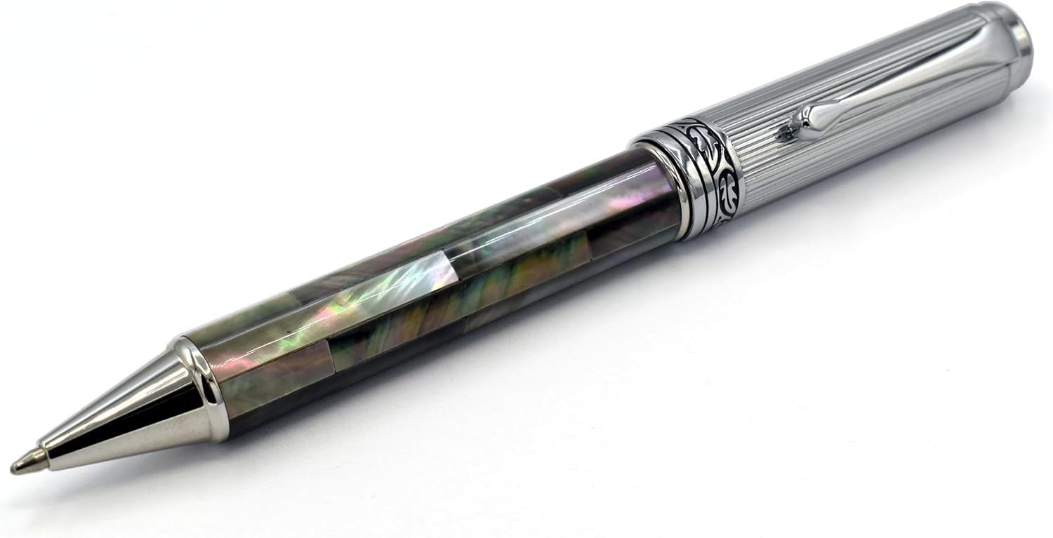 Luxury Ballpoint Pen Black Mother of Pearl Chrome Trim
