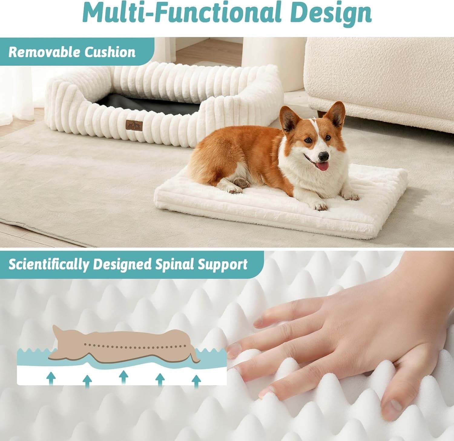 Orthopedic Medium Dog Bed Faux Fur Washable 30x23in