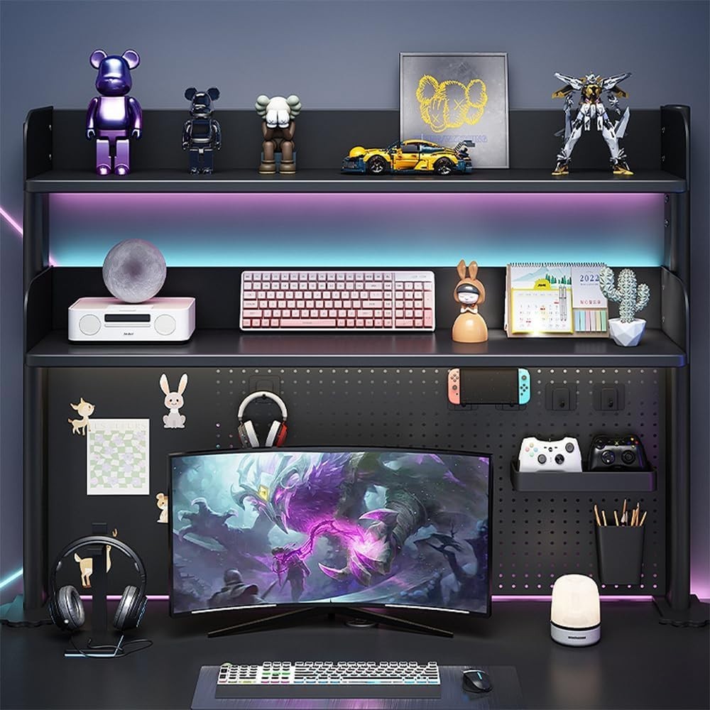 Clamp-On Desk Organizer Shelf 2-Tier Pegboard Hutch Rack 60cm Black