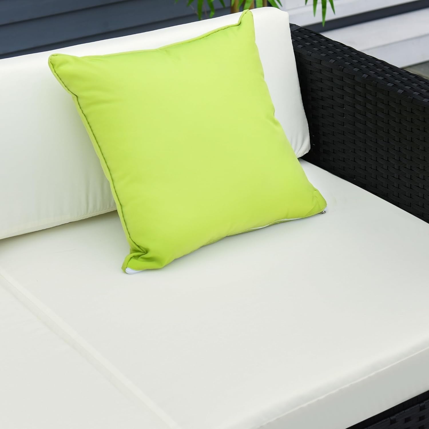5PC Black PE Rattan Outdoor Sofa Set Cushions Glass Table Patio Furniture