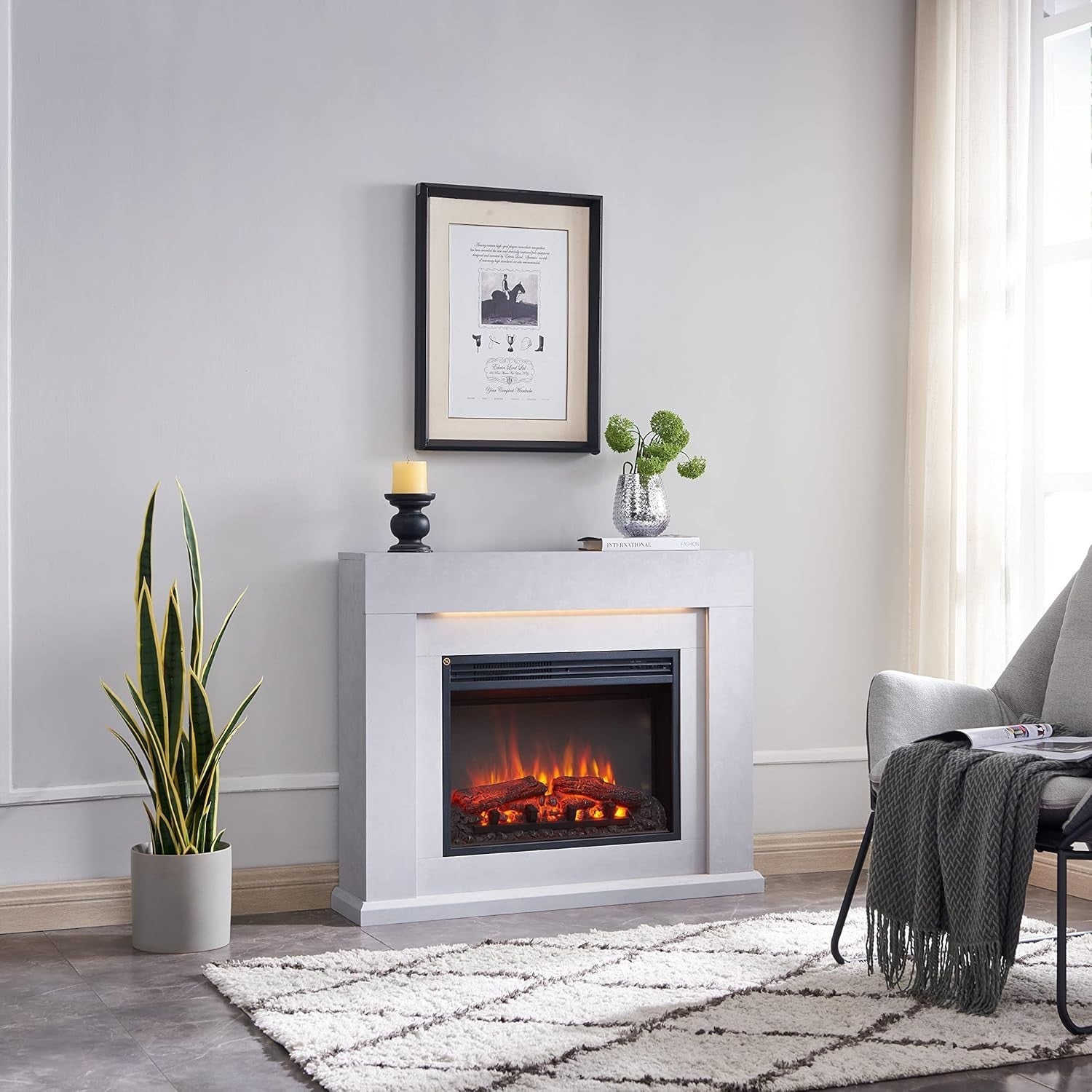 39" Electric Fireplace Suite 2kW Heater Cement Grey LED Fire Remote