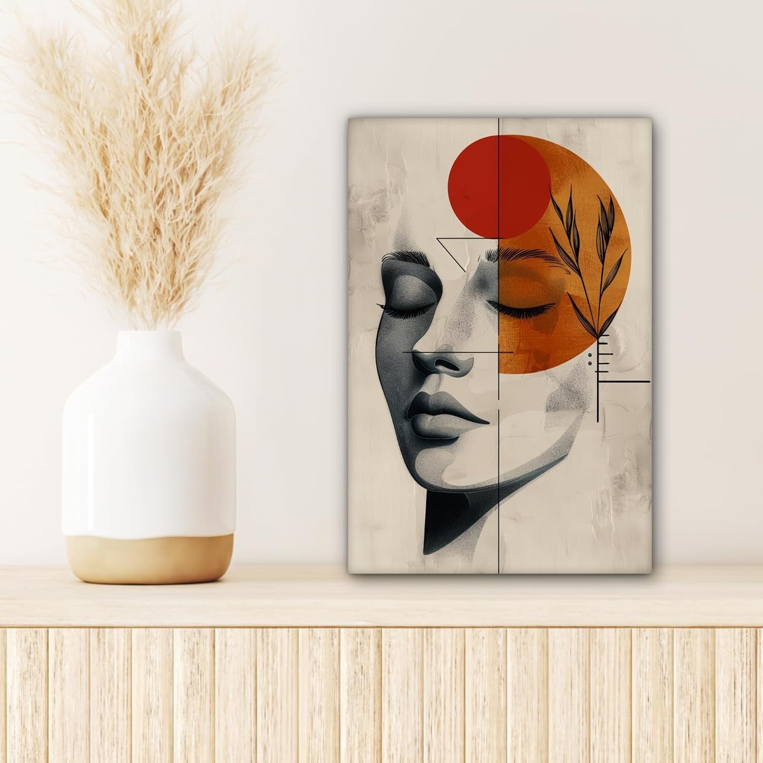 Abstract Woman Canvas Wall Art 20x30cm Framed Botanical Orange