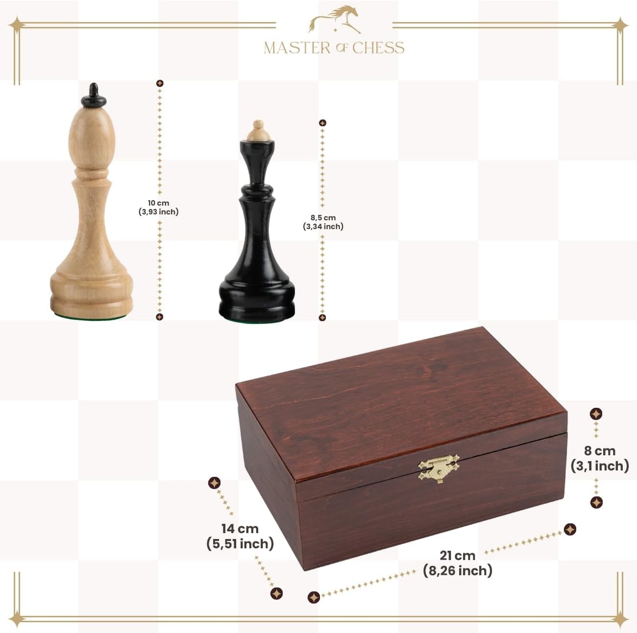 Staunton Tournament Wooden Chess Pieces Set with Storage Box | Weighted 100mm Ki