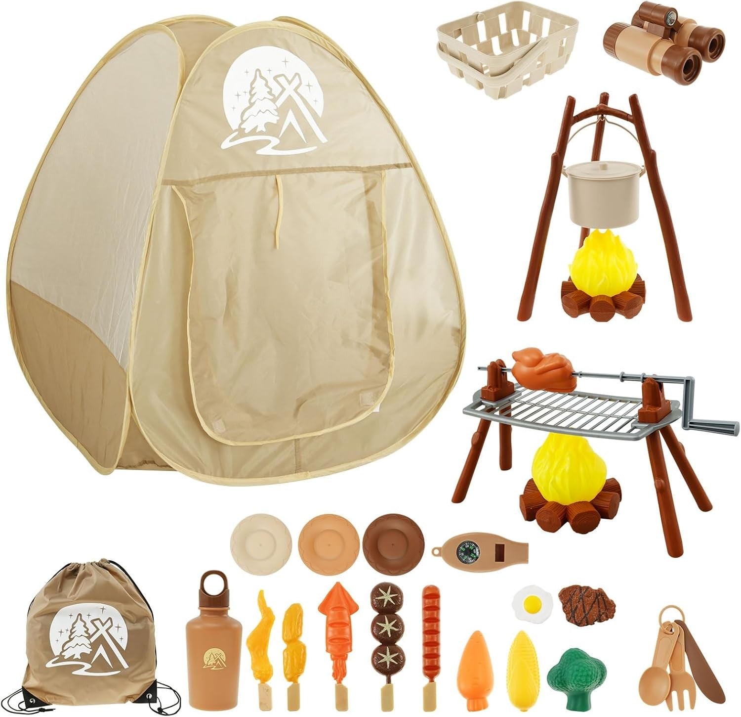 Kids Pop Up Camping Play Tent Set Blue Toddler Adventure Kit