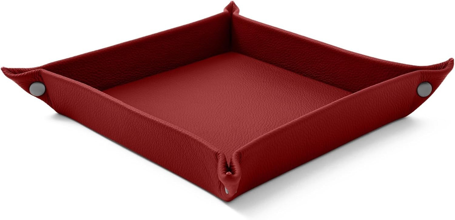 Leather Valet Tray Vivid Red – Desk Organiser for Keys, Coins & Jewellery