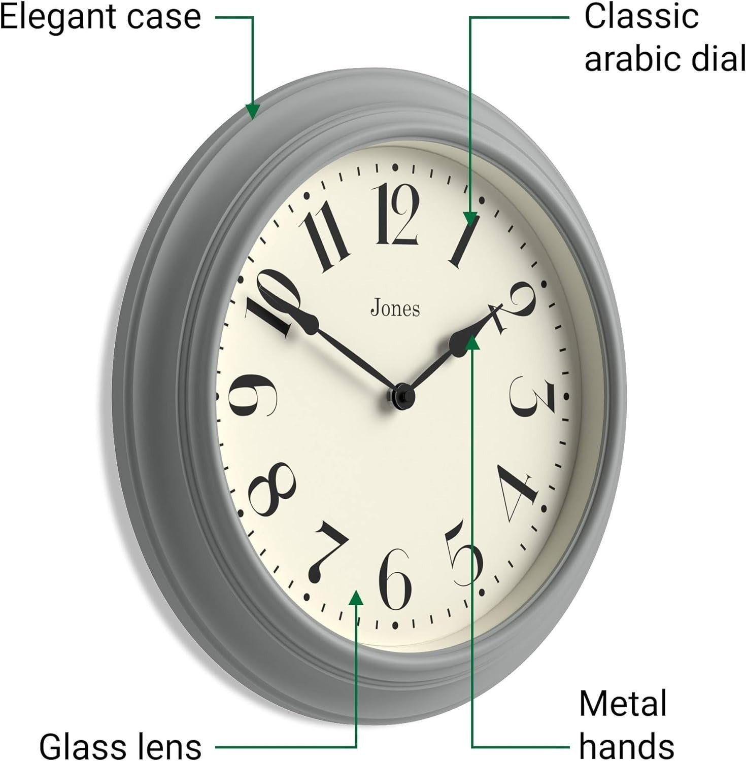 40cm Grey Silent Wall Clock Classic Round Design for Kitchen or Living Room