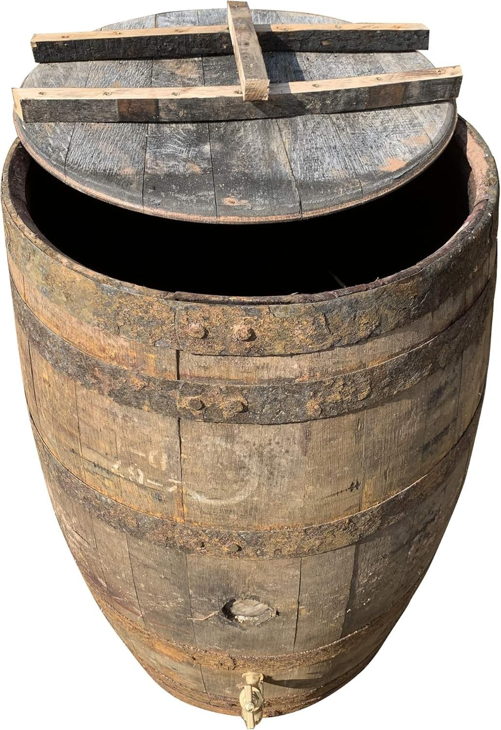 200L Rustic Oak Whisky Barrel Water Butt With Removable Top & Tap