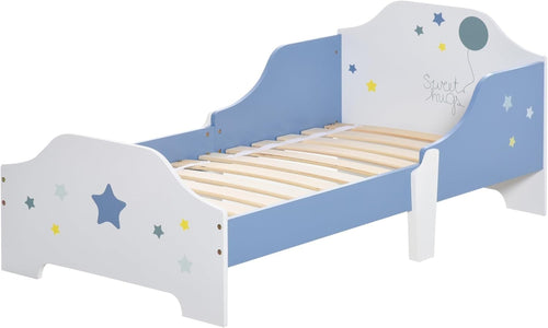 Kids Toddler Bed Frame with Guardrails Low Junior Bed Safe Modern Blue