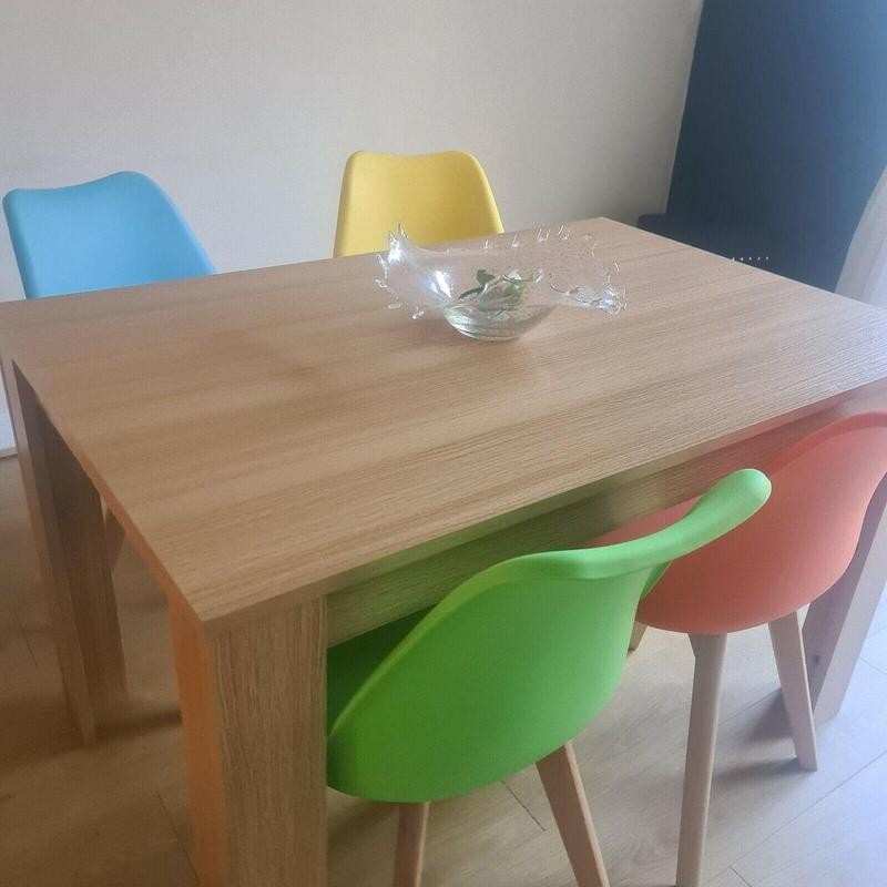Dining Table Set with 4 Colour Chairs, Oak Effect MDF Kitchen Furniture