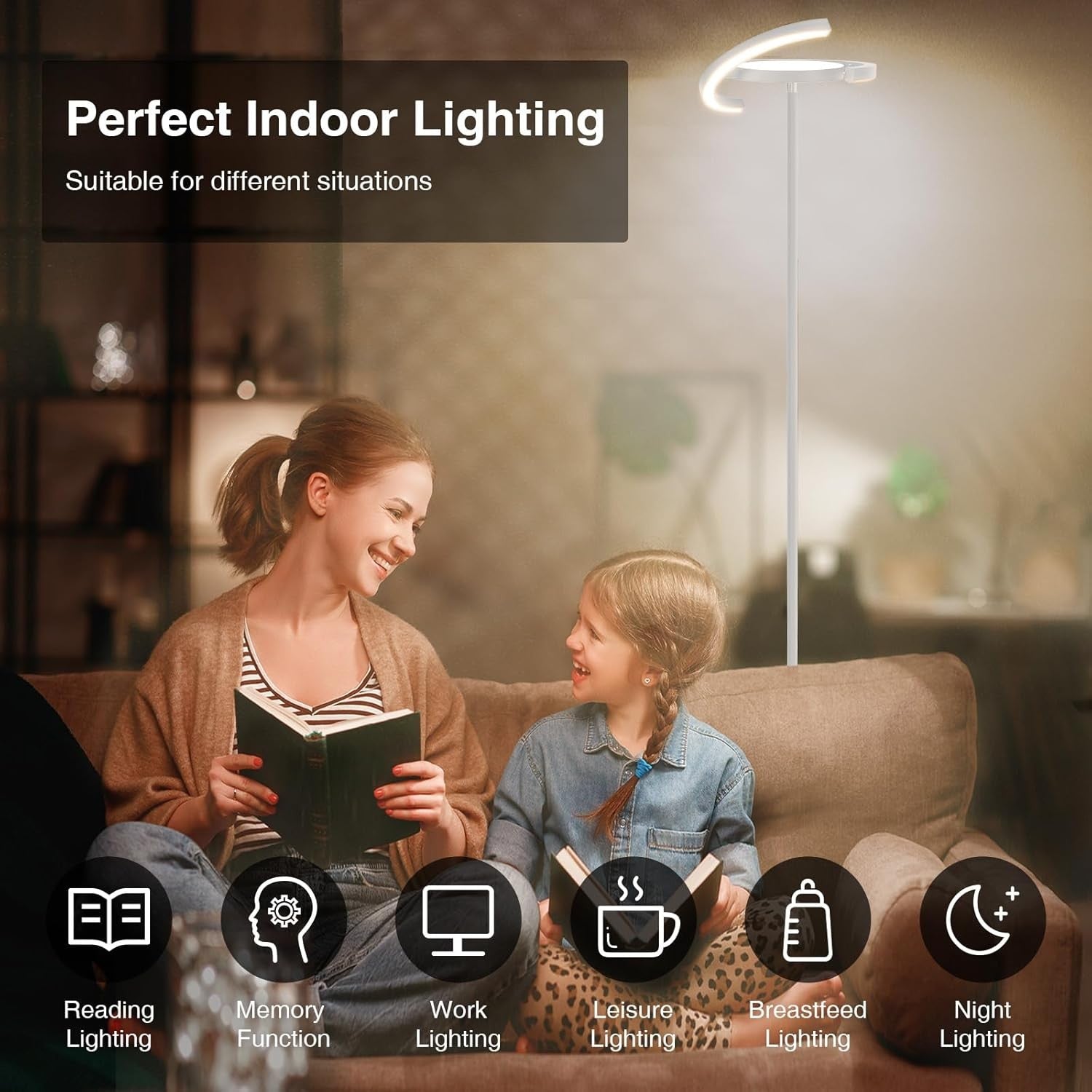 LED Uplighter Floor Lamp Stepless Dimming Touch Remote 3000K–6000K
