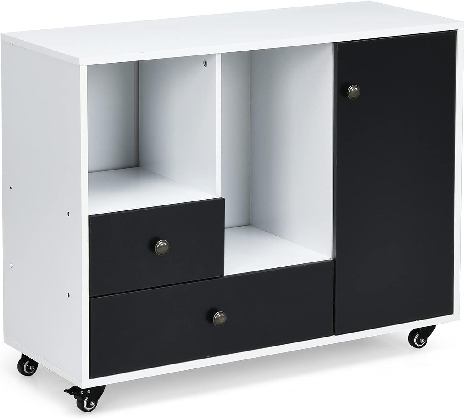 White Black Mobile File Cabinet 90cm Printer Stand Storage Unit