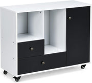 White Black Mobile File Cabinet 90cm Printer Stand Storage Unit
