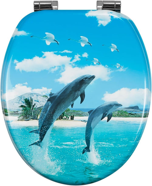 Wooden Soft Close Toilet Seat MDF Durable O Shape 43.5x37.5cm Pattern