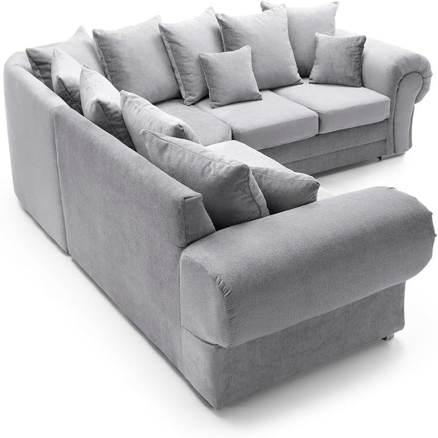 Grey L Shape Corner Sofa 5 Seater – Luxury Foam Cushions, No Assembly