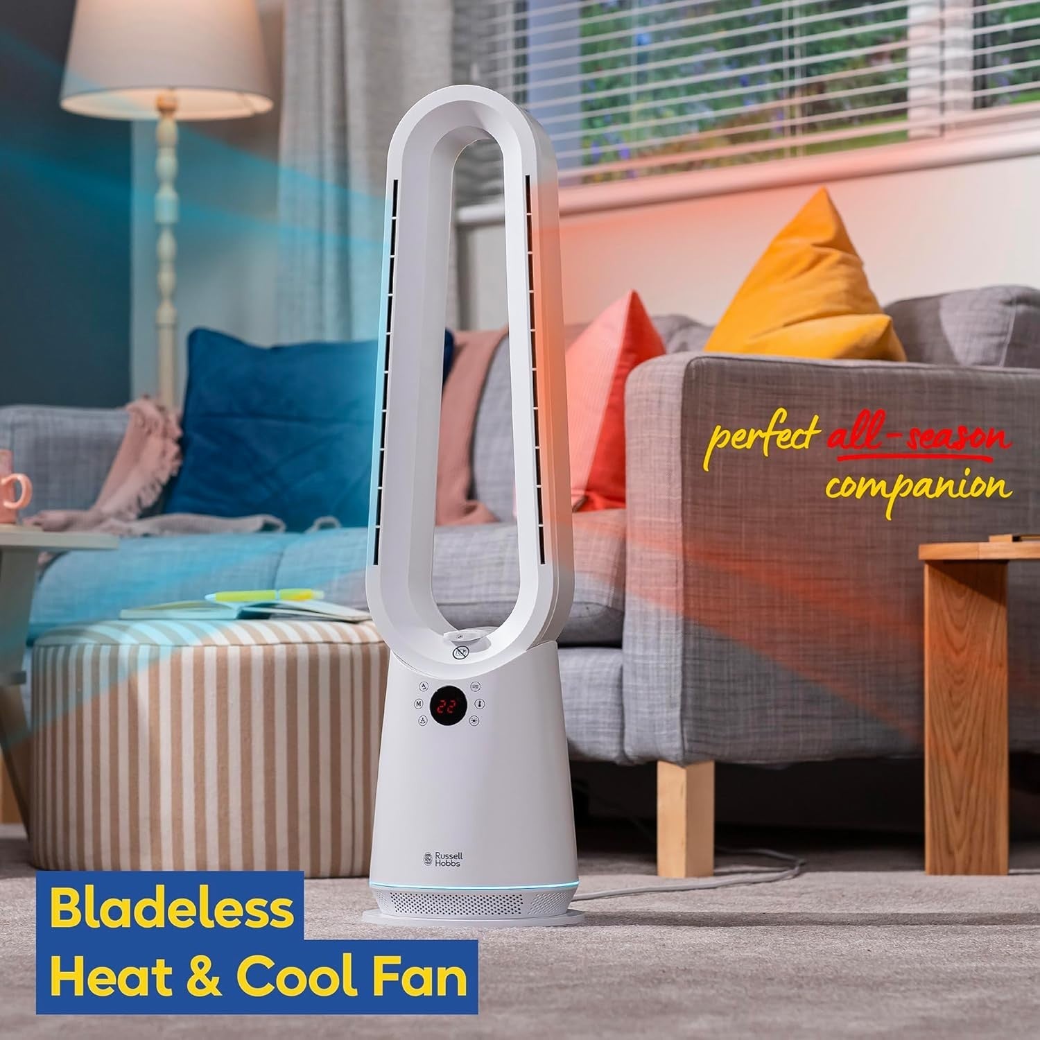 Bladeless Tower Fan & Heater – 2000W 9-Speed LED Display Remote White