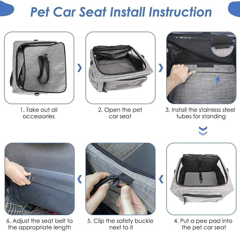 Dog Car Seat Booster Carrier Foldable Travel Crate Mesh Window 15lb