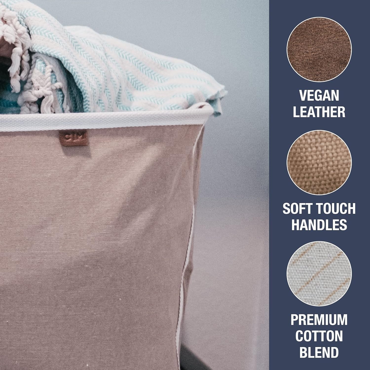 2 Pack Collapsible Laundry Baskets 60L Foldable Storage Bin with Handles Beige