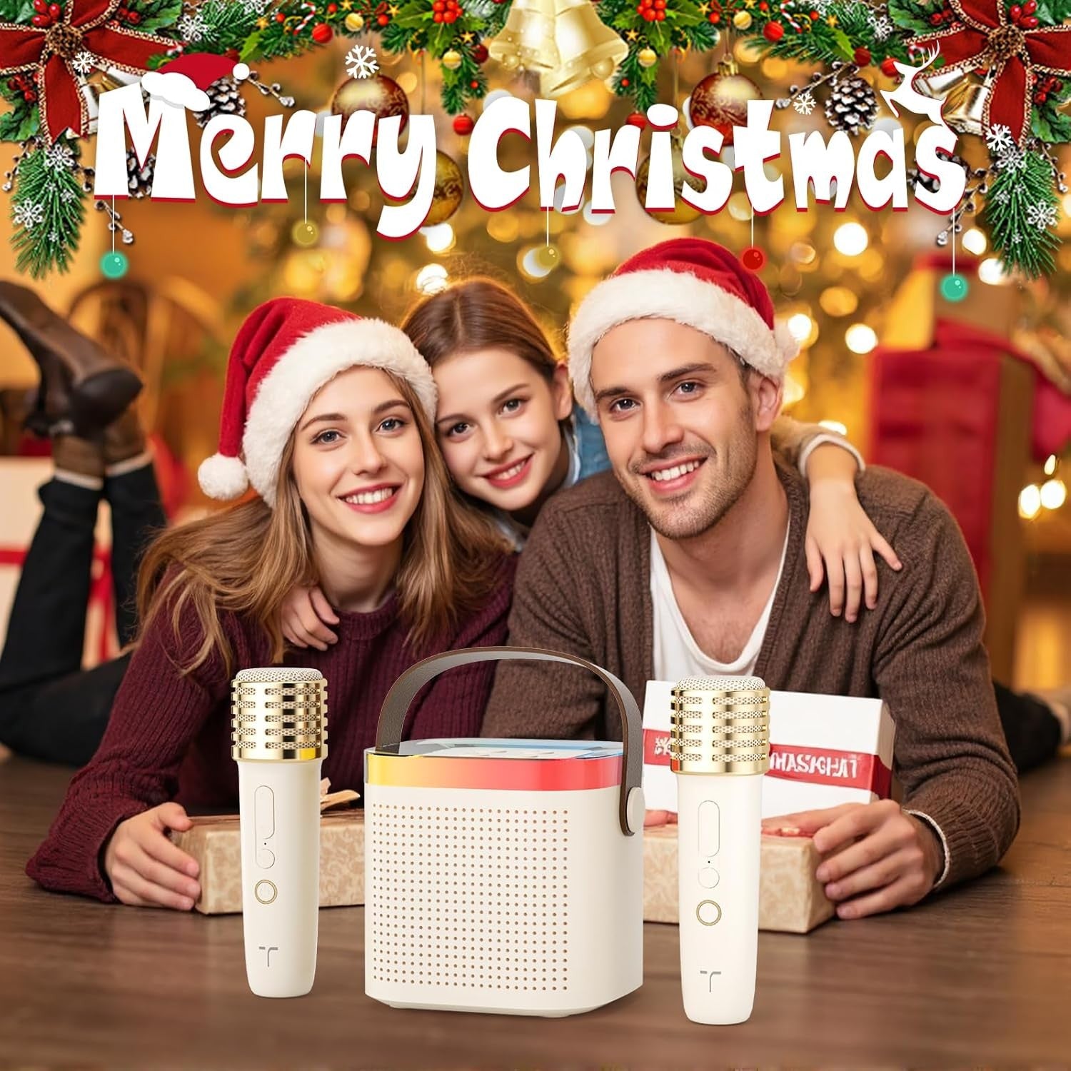 Purple Kids Karaoke Machine 2 Wireless Mics LED Bluetooth