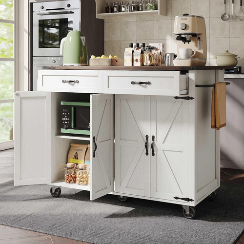Farmhouse Kitchen Island Trolley with Fold-Out Table, Storage & Wheels