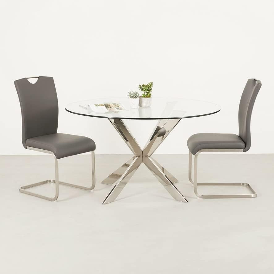 Round Glass Dining Table 130cm Chrome Legs 12mm Toughened Modern