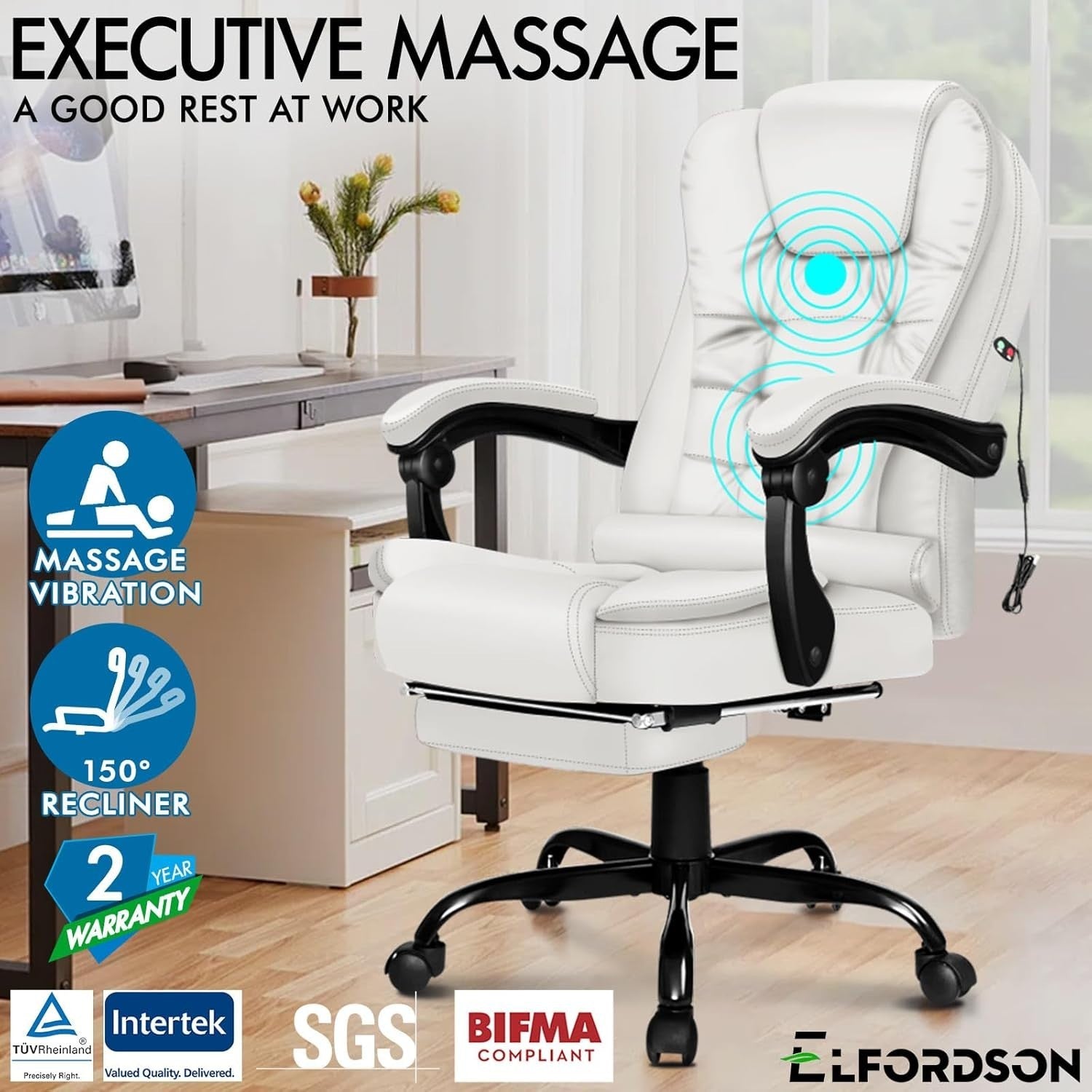 Massage Office Chair Recliner Executive PC Desk Seat w/ Footrest PU Leather
