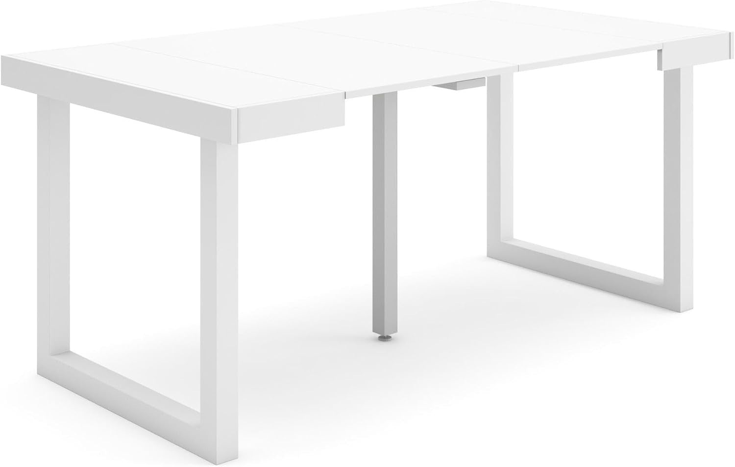 Extendable Folding Dining Table for 8, White Wood, Solid Legs, Modern