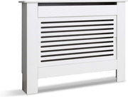 Modern White Radiator Cover MDF Cabinet 109cm Horizontal Slat Decorative Unit