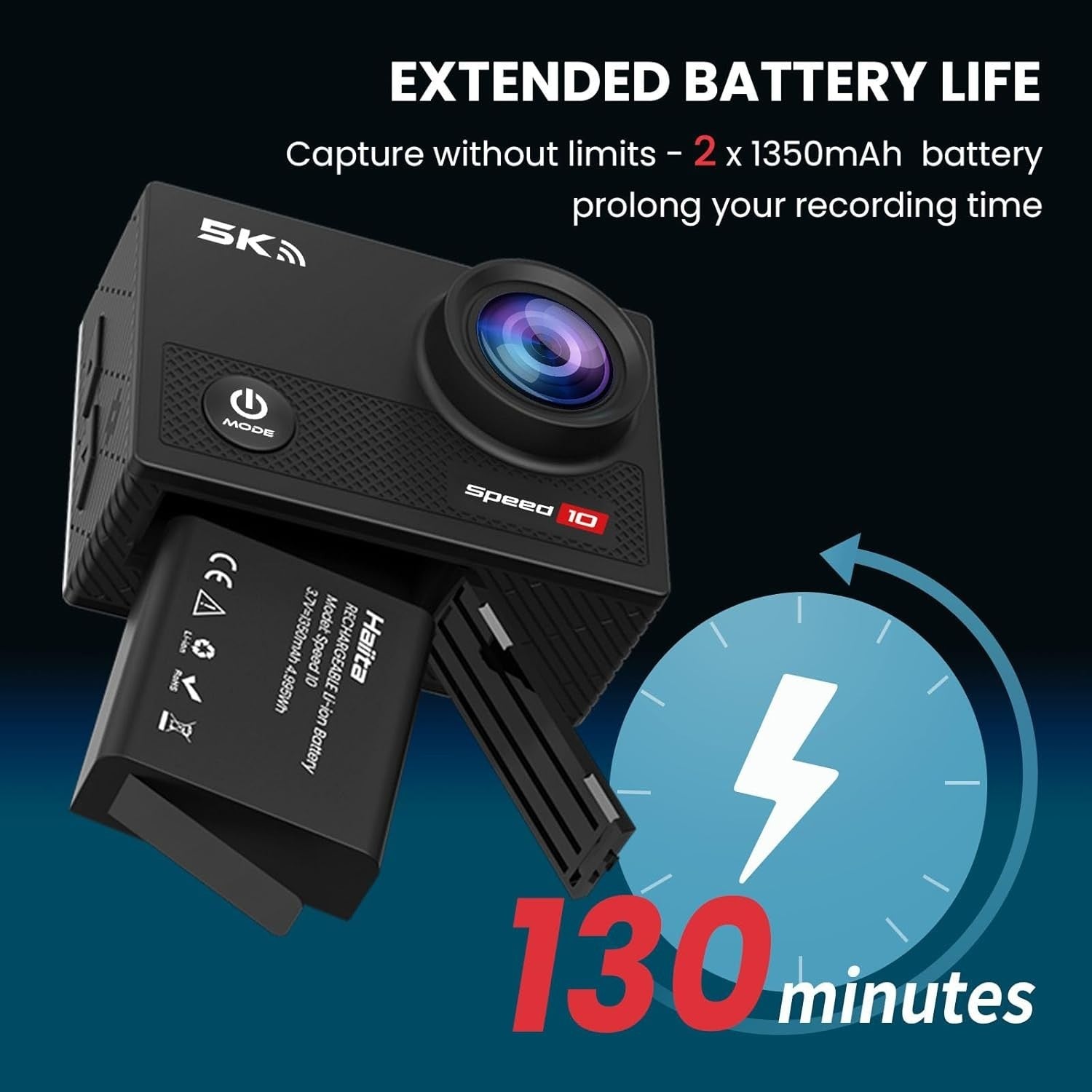 5K Action Camera Waterproof 131FT WiFi EIS Remote 64GB Black