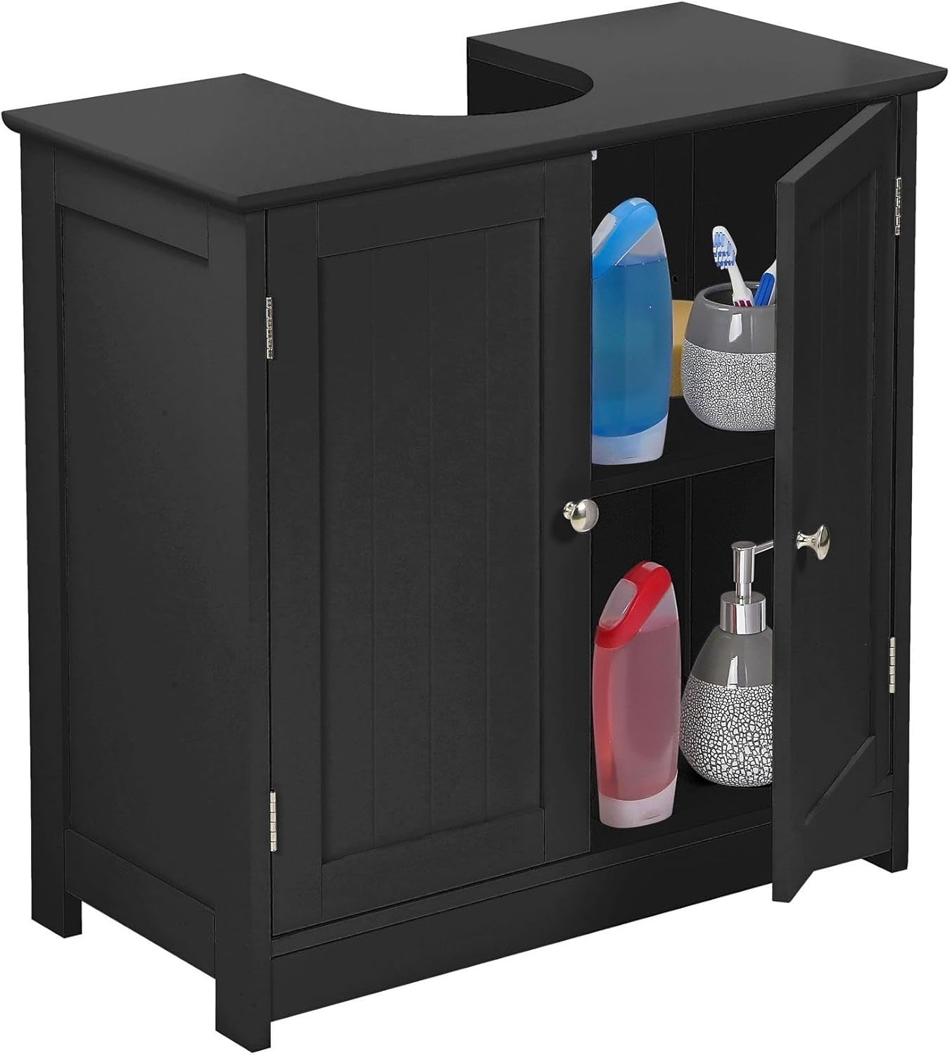 Under Sink Bathroom Cabinet Black | Compact 2-Door Storage Unit 60x60x30cm
