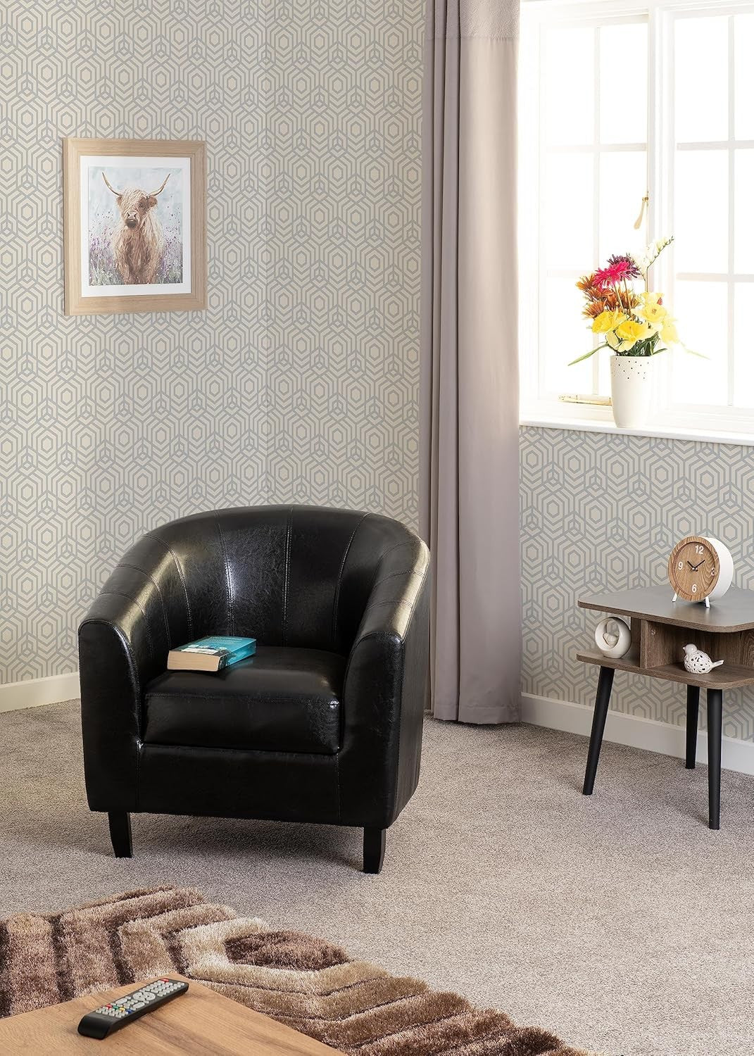Black PU Leather Tub Chair Modern Accent Armchair Lounge Seat