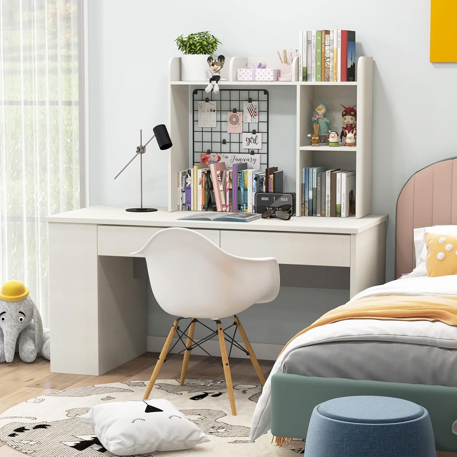 White Desktop Bookshelf 3-Shelf Storage Hutch Organizer Rack 94cm