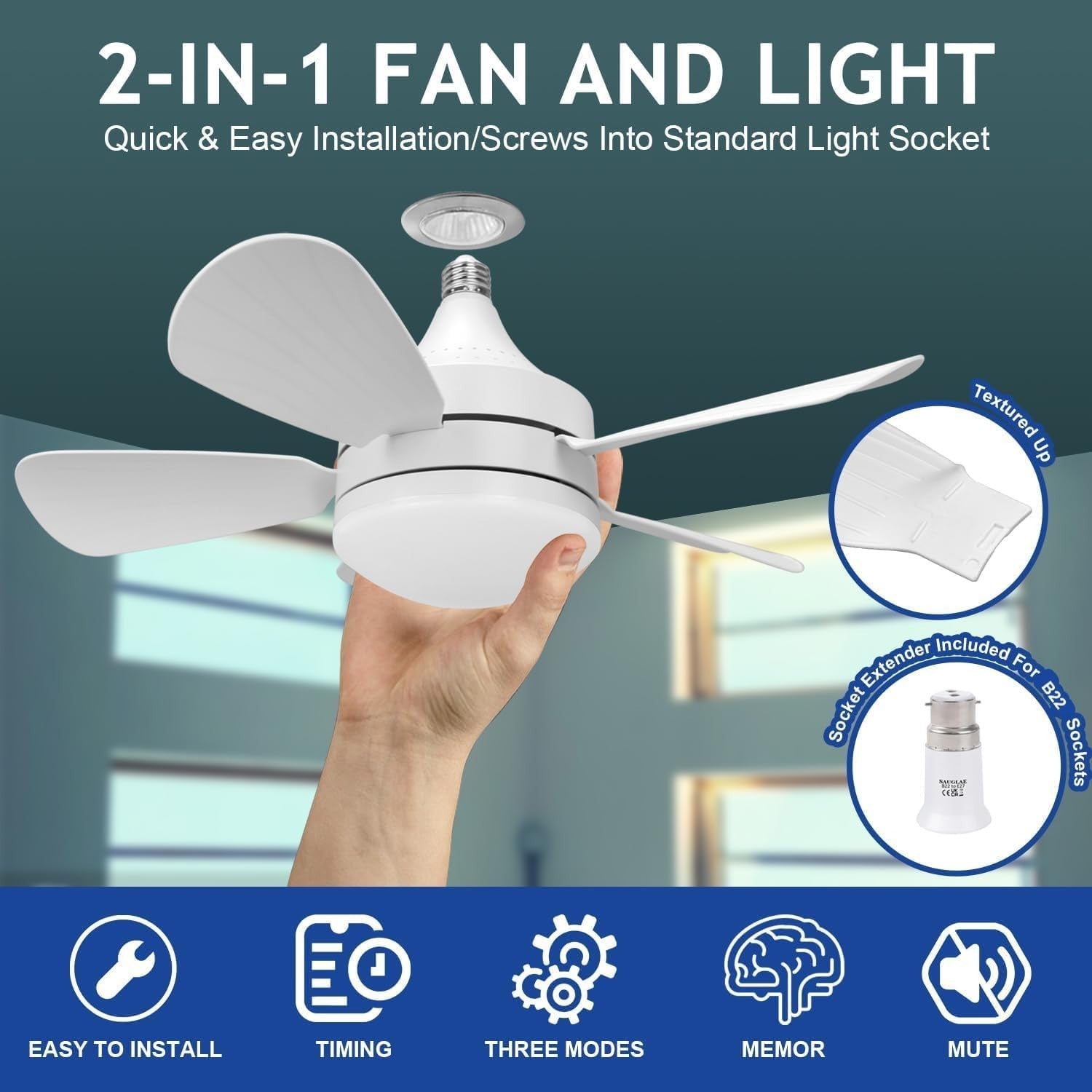 SAUGLAE Ceiling Fan with Lights Remote 3 Speeds 3 Colors LED