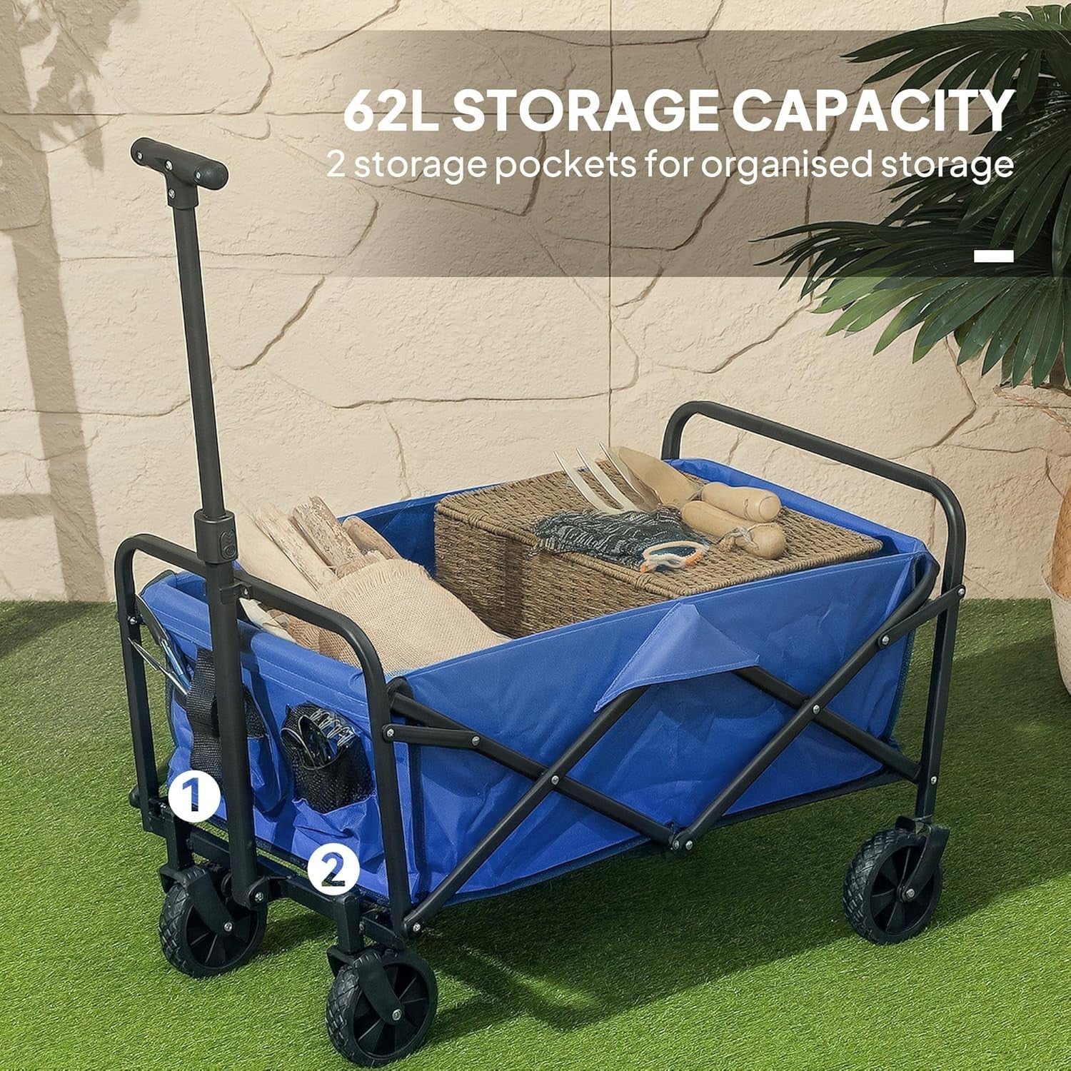 Black Folding Utility Wagon 68kg Multi-Terrain Garden Camping Shopping Trolley