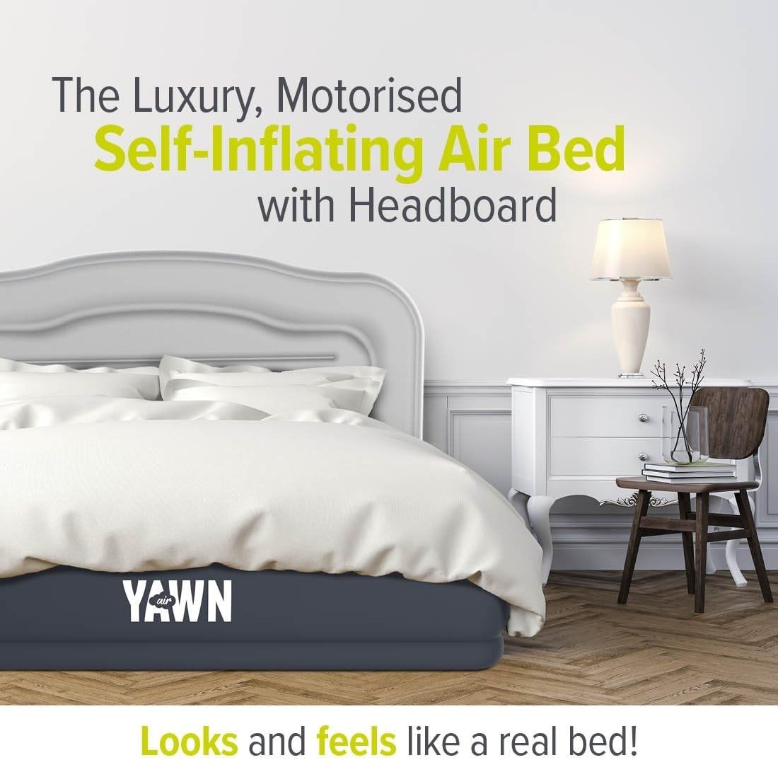 Double Air Bed With Headboard Built In Pump Luxury Inflatable Guest Mattress