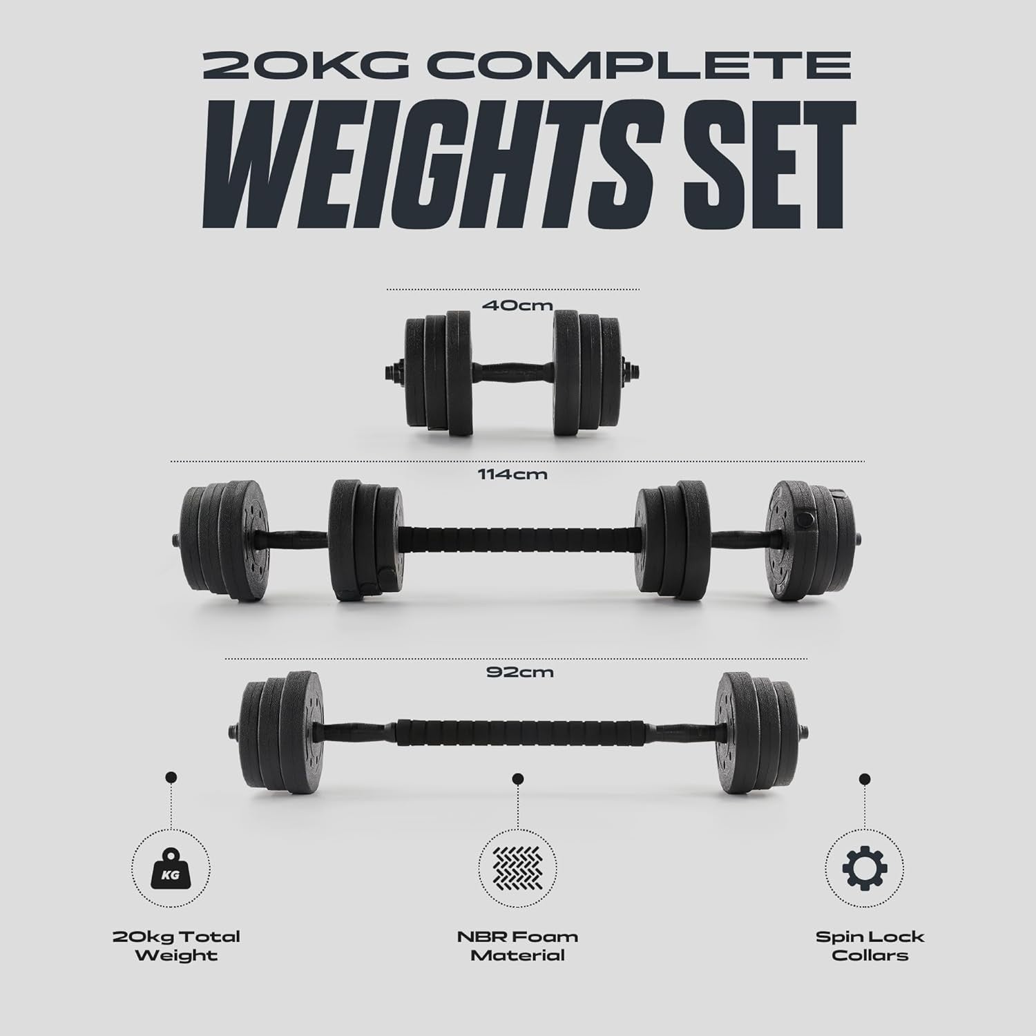 20kg Adjustable Dumbbell Barbell Set Spinlock Space Saving Home Gym
