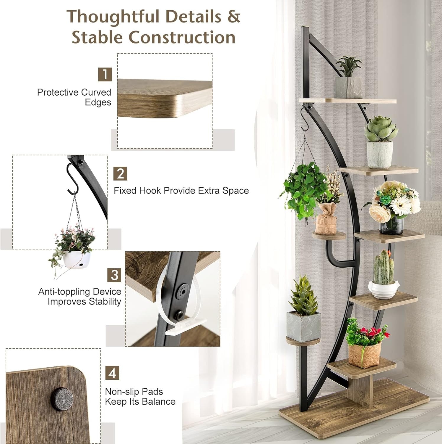 2PC 8 Tier Metal Plant Stand Curved Half Moon Ladder Shelf Indoor Outdoor Rack