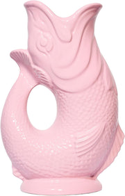Fish Shaped Glug Jug Baby Pink Ceramic Water Pitcher Decorative 0.6L 22cm