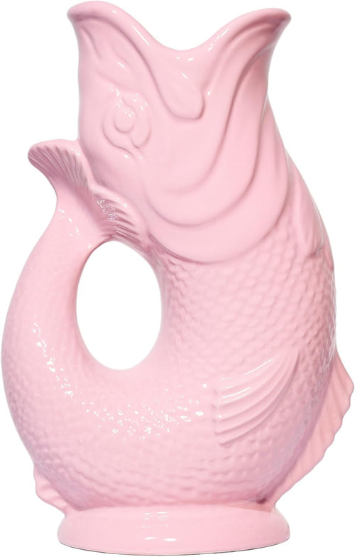 Fish Shaped Glug Jug Baby Pink Ceramic Water Pitcher Decorative 0.6L 22cm