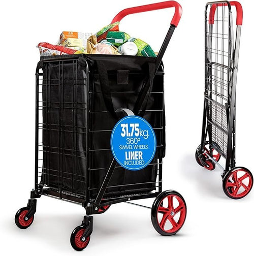 Foldable Shopping Trolley Cart 32kg Waterproof Bag Swivel Wheels
