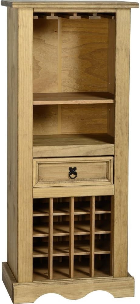 Solid Pine Wine Rack Cabinet with Drawer & Glass Holder Rustic Home Bar