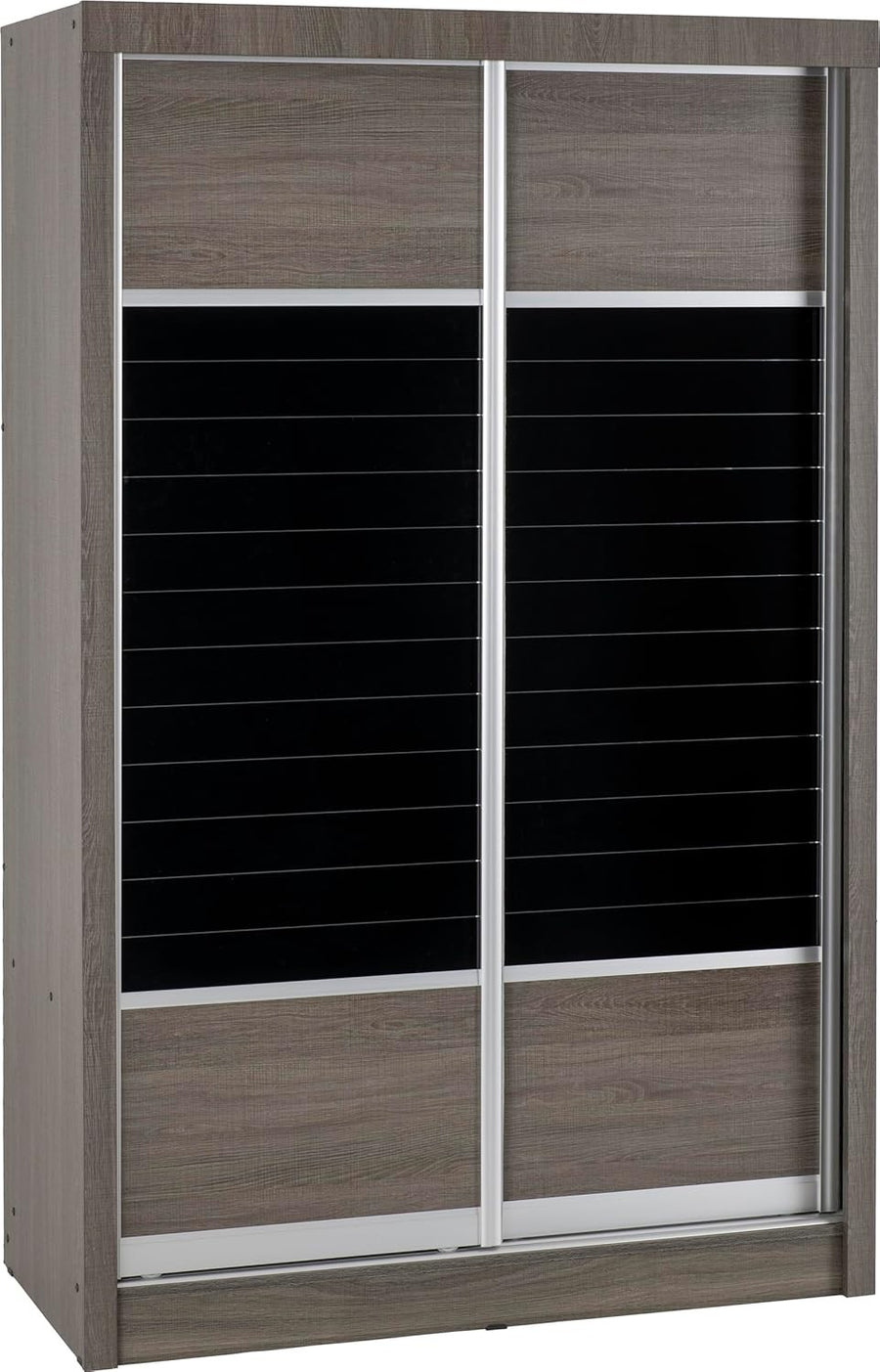 Modern Black Wood Sliding Wardrobe 2 Door Mirror Closet Storage Unit